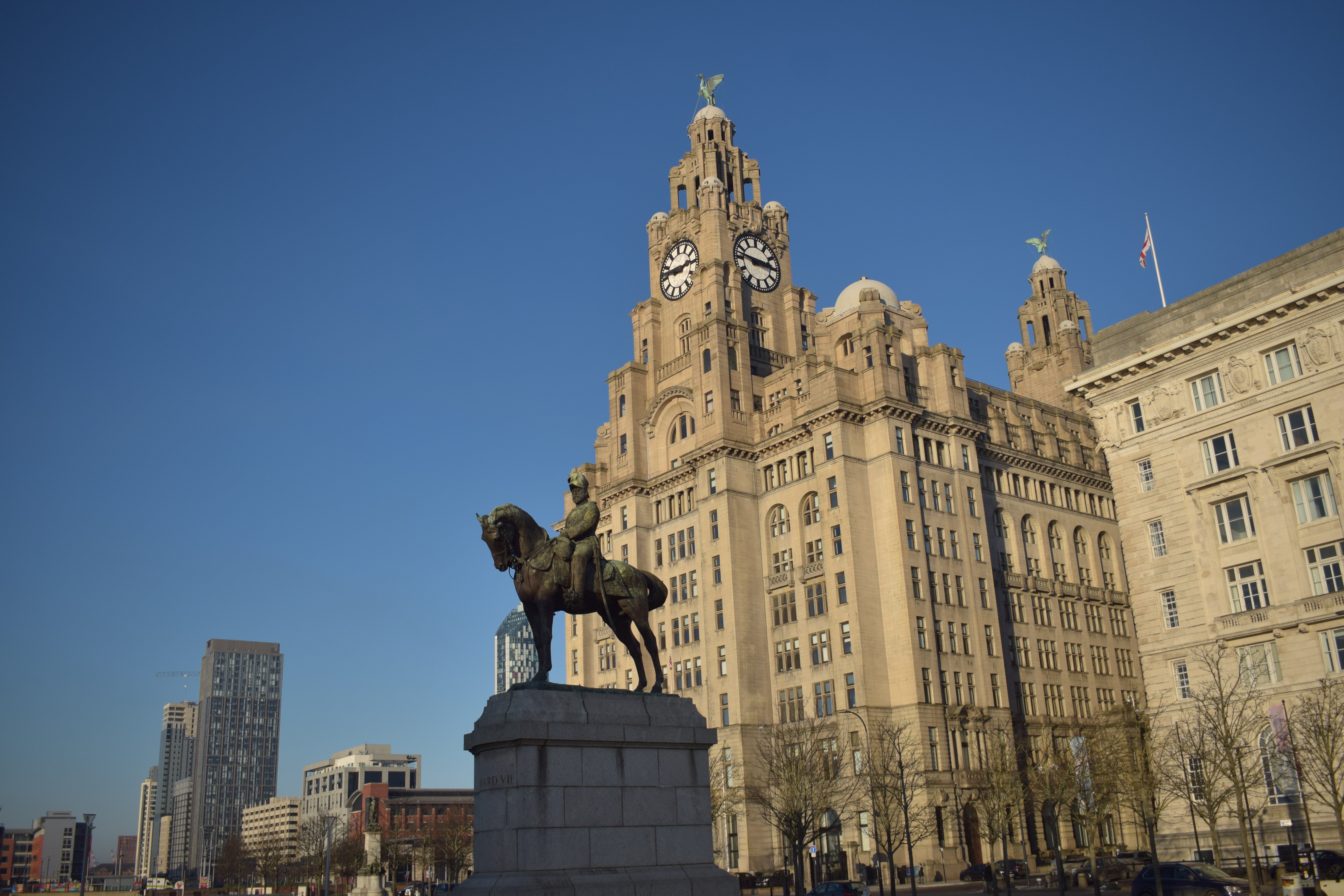 The Liver Building with an equestrian statue